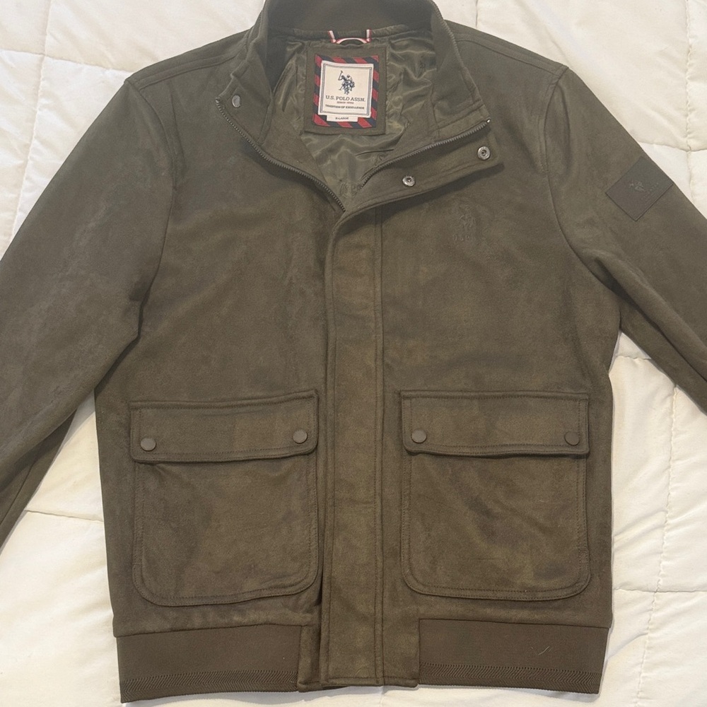U.S. Polo Assn. Olive Green Suede-Feel Bomber Jacket - Size XL - 9/10 EXCELLENT
